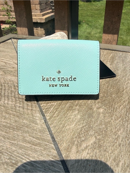 kate spade Handbags - NWOT Kate Spade Teal and White Staci Colorblock Micro Trifold Wallet